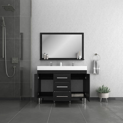 Alya Bath Ripley 48" Double Black Modern Freestanding  Bathroom Vanity With Integrated Acrylic Top, Acrylic Sink and Wall Mounted Mirror - AT-8048-B-D+AT-48-M-B - Backyard Provider