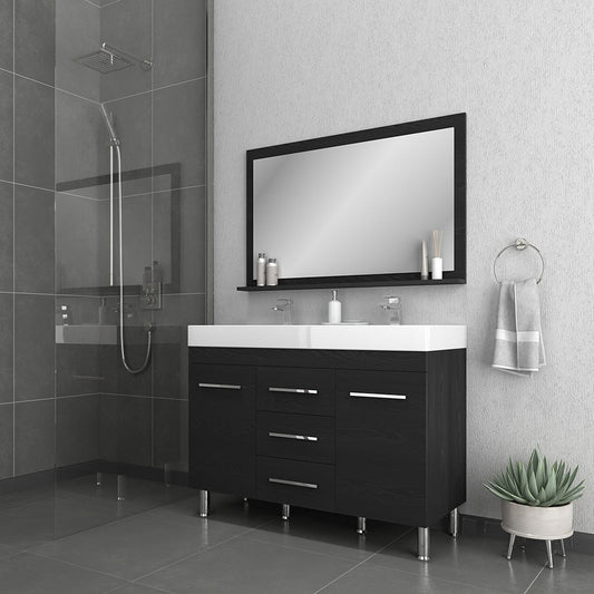 Alya Bath Ripley 48" Double Black Modern Freestanding  Bathroom Vanity With Integrated Acrylic Top, Acrylic Sink and Wall Mounted Mirror - AT-8048-B-D+AT-48-M-B - Backyard Provider