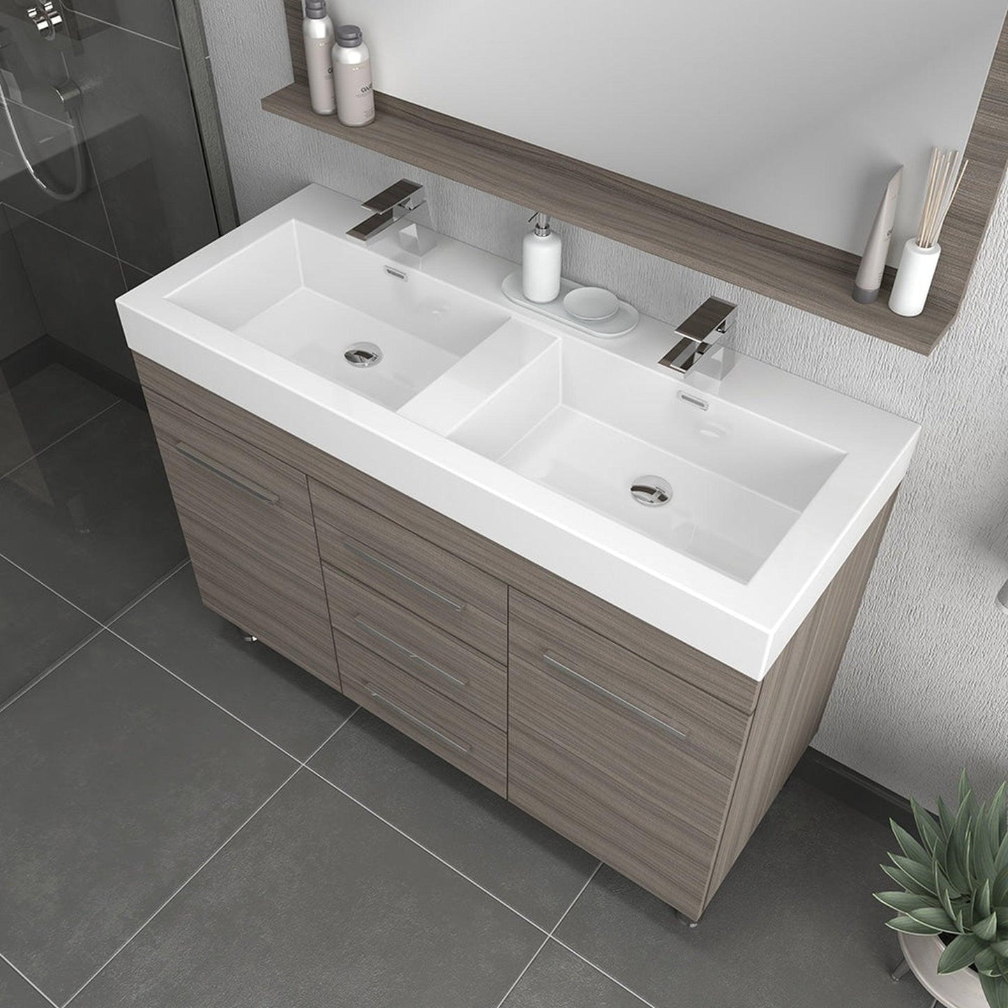 Alya Bath Ripley  48" Double Gray Modern Freestanding  Bathroom Vanity With Integrated Acrylic Top, Acrylic Sink and Wall Mounted Mirror - AT-8048-G-D+AT-48-M-G - Backyard Provider