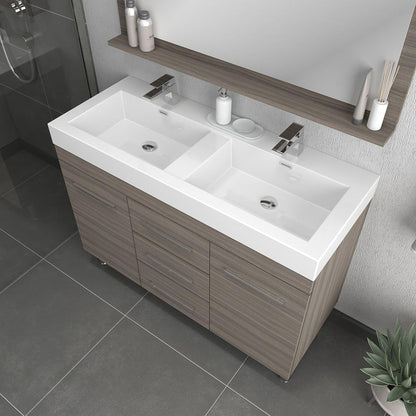 Alya Bath Ripley  48" Double Gray Modern Freestanding  Bathroom Vanity With Integrated Acrylic Top, Acrylic Sink and Wall Mounted Mirror - AT-8048-G-D+AT-48-M-G - Backyard Provider