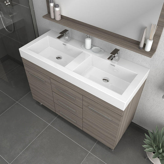 Alya Bath Ripley  48" Double Gray Modern Freestanding  Bathroom Vanity With Integrated Acrylic Top, Acrylic Sink and Wall Mounted Mirror - AT-8048-G-D+AT-48-M-G - Backyard Provider