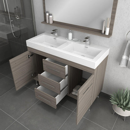 Alya Bath Ripley  48" Double Gray Modern Freestanding  Bathroom Vanity With Integrated Acrylic Top, Acrylic Sink and Wall Mounted Mirror - AT-8048-G-D+AT-48-M-G - Backyard Provider