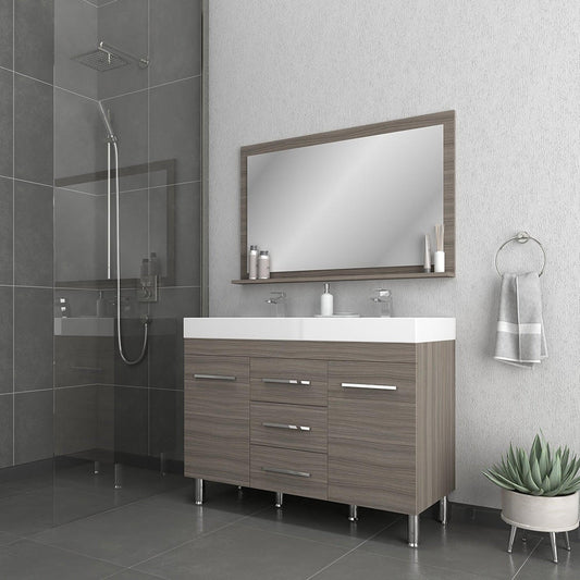 Alya Bath Ripley  48" Double Gray Modern Freestanding  Bathroom Vanity With Integrated Acrylic Top, Acrylic Sink and Wall Mounted Mirror - AT-8048-G-D+AT-48-M-G - Backyard Provider