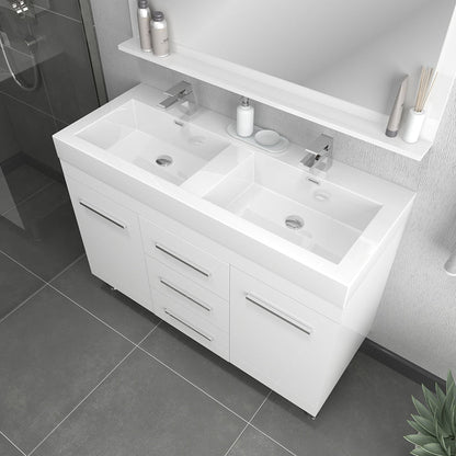 Alya Bath Ripley 48" Double White Modern Freestanding  Bathroom Vanity With Integrated Acrylic Top, Acrylic Sink and Wall Mounted Mirror - AT-8048-W-D+AT-48-M-W - Backyard Provider