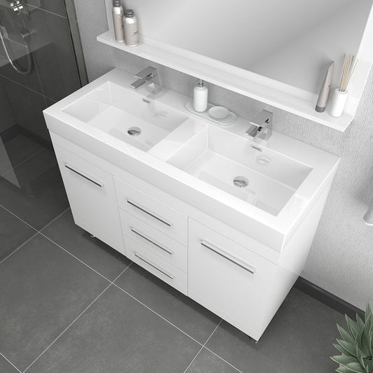 Alya Bath Ripley 48" Double White Modern Freestanding  Bathroom Vanity With Integrated Acrylic Top, Acrylic Sink and Wall Mounted Mirror - AT-8048-W-D+AT-48-M-W - Backyard Provider