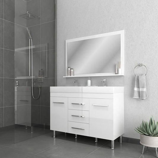 Alya Bath Ripley 48" Double White Modern Freestanding  Bathroom Vanity With Integrated Acrylic Top, Acrylic Sink and Wall Mounted Mirror - AT-8048-W-D+AT-48-M-W - Backyard Provider