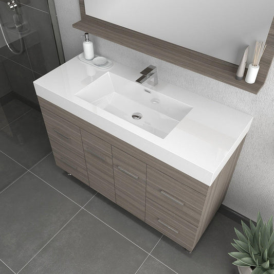 Alya Bath Ripley 48" Single Gray Modern Freestanding  Bathroom Vanity With Integrated Acrylic Top, Acrylic Sink and Wall Mounted Mirror - AT-8042-G+AT-48-M-G - Backyard Provider