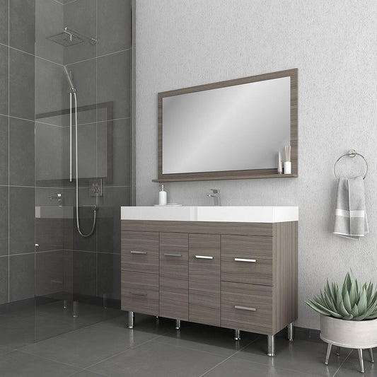 Alya Bath Ripley 48" Single Gray Modern Freestanding  Bathroom Vanity With Integrated Acrylic Top, Acrylic Sink and Wall Mounted Mirror - AT-8042-G+AT-48-M-G - Backyard Provider