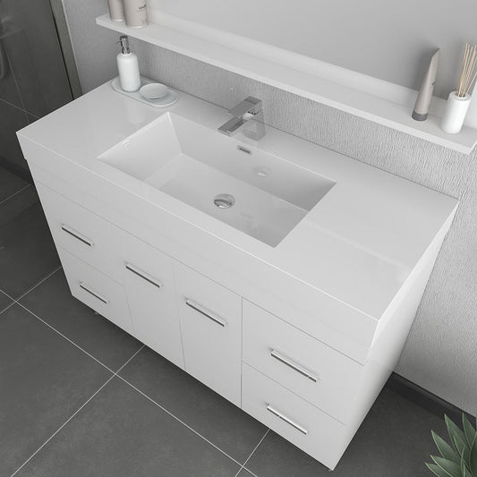 Alya Bath Ripley 48" Single White Modern Freestanding  Bathroom Vanity With Integrated Acrylic Top, Acrylic Sink and Wall Mounted Mirror - AT-8042-W+AT-48-M-W - Backyard Provider