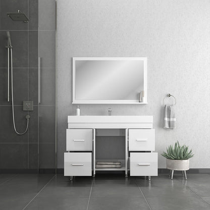 Alya Bath Ripley 48" Single White Modern Freestanding  Bathroom Vanity With Integrated Acrylic Top, Acrylic Sink and Wall Mounted Mirror - AT-8042-W+AT-48-M-W - Backyard Provider