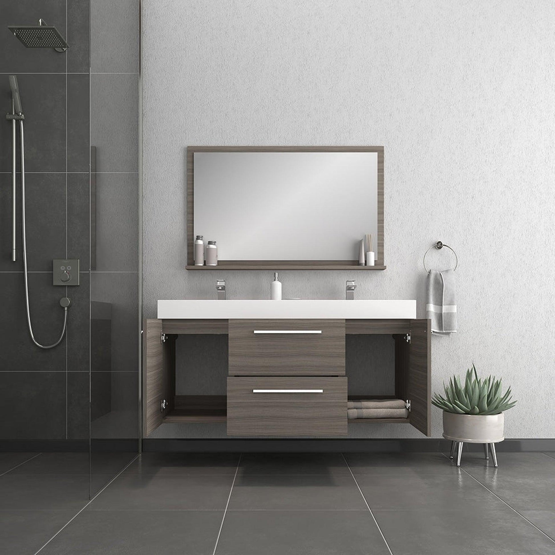Alya Bath Ripley  54" Double Gray Modern Wall Mounted  Bathroom Vanity With Integrated Acrylic Top, Acrylic Sink and Wall Mounted Mirror - AT-8047-G-D+AT-48-M-G - Backyard Provider