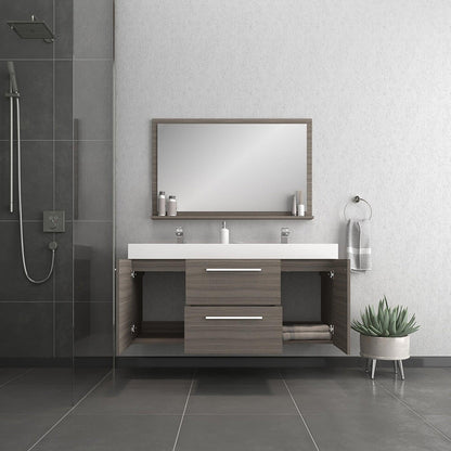 Alya Bath Ripley  54" Double Gray Modern Wall Mounted  Bathroom Vanity With Integrated Acrylic Top, Acrylic Sink and Wall Mounted Mirror - AT-8047-G-D+AT-48-M-G - Backyard Provider