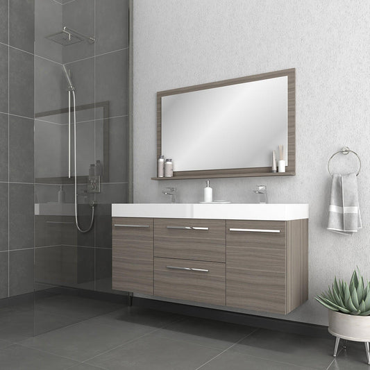 Alya Bath Ripley  54" Double Gray Modern Wall Mounted  Bathroom Vanity With Integrated Acrylic Top, Acrylic Sink and Wall Mounted Mirror - AT-8047-G-D+AT-48-M-G - Backyard Provider