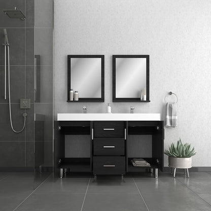 Alya Bath Ripley  56" Double Black Modern Freestanding  Bathroom Vanity With Integrated Acrylic Top, Acrylic Sink and Wall Mounted Mirror - AT-8043-B-D+2x AT-24-M-B - Backyard Provider
