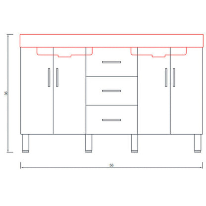 Alya Bath Ripley  56" Double Black Modern Freestanding  Bathroom Vanity With Integrated Acrylic Top, Acrylic Sink and Wall Mounted Mirror - AT-8043-B-D+2x AT-24-M-B - Backyard Provider