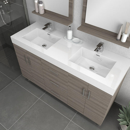Alya Bath Ripley  56" Double Gray Modern Freestanding  Bathroom Vanity With Integrated Acrylic Top, Acrylic Sink and Wall Mounted Mirror - AT-8043-G-D+2x AT-24-M-G - Backyard Provider