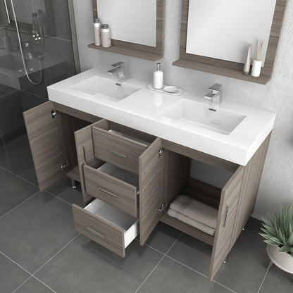 Alya Bath Ripley  56" Double Gray Modern Freestanding  Bathroom Vanity With Integrated Acrylic Top, Acrylic Sink and Wall Mounted Mirror - AT-8043-G-D+2x AT-24-M-G - Backyard Provider