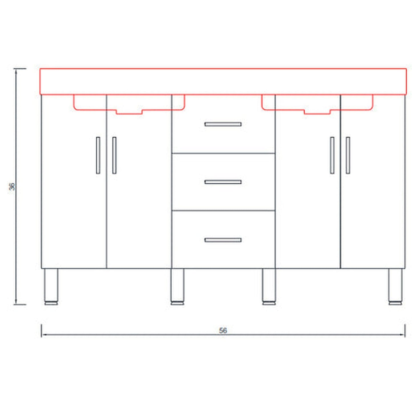 Alya Bath Ripley  56" Double Gray Modern Freestanding  Bathroom Vanity With Integrated Acrylic Top, Acrylic Sink and Wall Mounted Mirror - AT-8043-G-D+2x AT-24-M-G - Backyard Provider