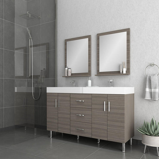 Alya Bath Ripley  56" Double Gray Modern Freestanding  Bathroom Vanity With Integrated Acrylic Top, Acrylic Sink and Wall Mounted Mirror - AT-8043-G-D+2x AT-24-M-G - Backyard Provider