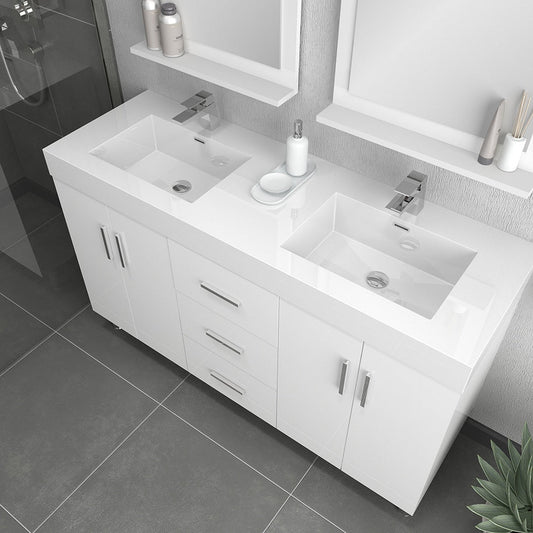 Alya Bath Ripley  56" Double  White Modern Freestanding Double Bathroom Vanity With Integrated Acrylic Top, Acrylic Sink and Wall Mounted Mirror - AT-8043-W-D+2x AT-24-M-W - Backyard Provider