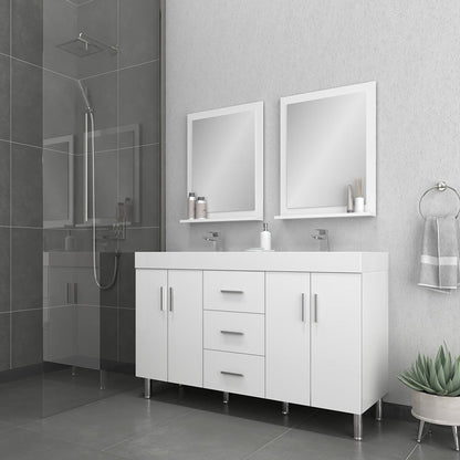 Alya Bath Ripley  56" Double  White Modern Freestanding Double Bathroom Vanity With Integrated Acrylic Top, Acrylic Sink and Wall Mounted Mirror - AT-8043-W-D+2x AT-24-M-W - Backyard Provider