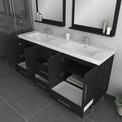 Alya Bath Ripley  67" Double Black Modern Freestanding  Bathroom Vanity With Integrated Acrylic Top, Acrylic Sink and Wall Mounted Mirror - AT-8063-B+2x AT-30-M-B - Backyard Provider