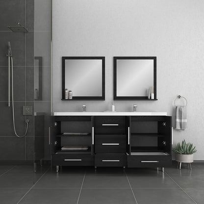 Alya Bath Ripley  67" Double Black Modern Freestanding  Bathroom Vanity With Integrated Acrylic Top, Acrylic Sink and Wall Mounted Mirror - AT-8063-B+2x AT-30-M-B - Backyard Provider