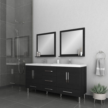 Alya Bath Ripley  67" Double Black Modern Freestanding  Bathroom Vanity With Integrated Acrylic Top, Acrylic Sink and Wall Mounted Mirror - AT-8063-B+2x AT-30-M-B - Backyard Provider