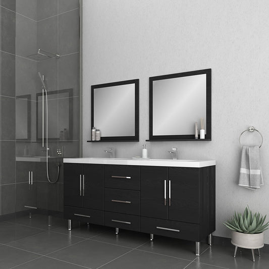 Alya Bath Ripley  67" Double Black Modern Freestanding  Bathroom Vanity With Integrated Acrylic Top, Acrylic Sink and Wall Mounted Mirror - AT-8063-B+2x AT-30-M-B - Backyard Provider