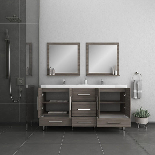 Alya Bath Ripley  67" Double Gray Modern Freestanding  Bathroom Vanity With Integrated Acrylic Top, Acrylic Sink and Wall Mounted Mirror - AT-8063-G+2x AT-30-M-G - Backyard Provider
