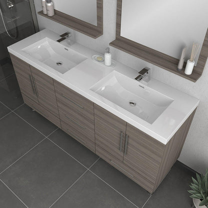 Alya Bath Ripley  67" Double Gray Modern Freestanding  Bathroom Vanity With Integrated Acrylic Top, Acrylic Sink and Wall Mounted Mirror - AT-8063-G+2x AT-30-M-G - Backyard Provider