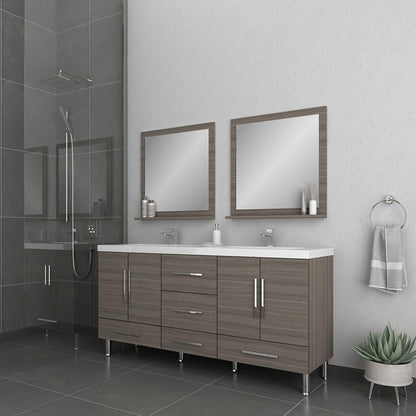 Alya Bath Ripley  67" Double Gray Modern Freestanding  Bathroom Vanity With Integrated Acrylic Top, Acrylic Sink and Wall Mounted Mirror - AT-8063-G+2x AT-30-M-G - Backyard Provider