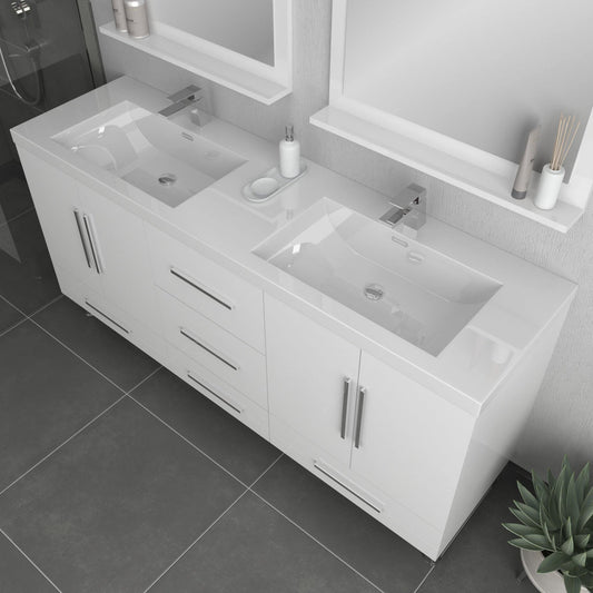 Alya Bath Ripley  67" Double White Modern Freestanding Bathroom Vanity With Integrated Acrylic Top, Acrylic Sink and Wall Mounted Mirror - AT-8063-W+2x AT-30-M-W - Backyard Provider
