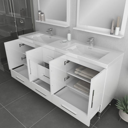 Alya Bath Ripley  67" Double White Modern Freestanding Bathroom Vanity With Integrated Acrylic Top, Acrylic Sink and Wall Mounted Mirror - AT-8063-W+2x AT-30-M-W - Backyard Provider