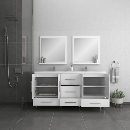 Alya Bath Ripley  67" Double White Modern Freestanding Bathroom Vanity With Integrated Acrylic Top, Acrylic Sink and Wall Mounted Mirror - AT-8063-W+2x AT-30-M-W - Backyard Provider