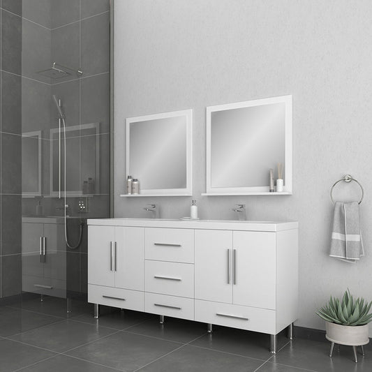 Alya Bath Ripley  67" Double White Modern Freestanding Bathroom Vanity With Integrated Acrylic Top, Acrylic Sink and Wall Mounted Mirror - AT-8063-W+2x AT-30-M-W - Backyard Provider