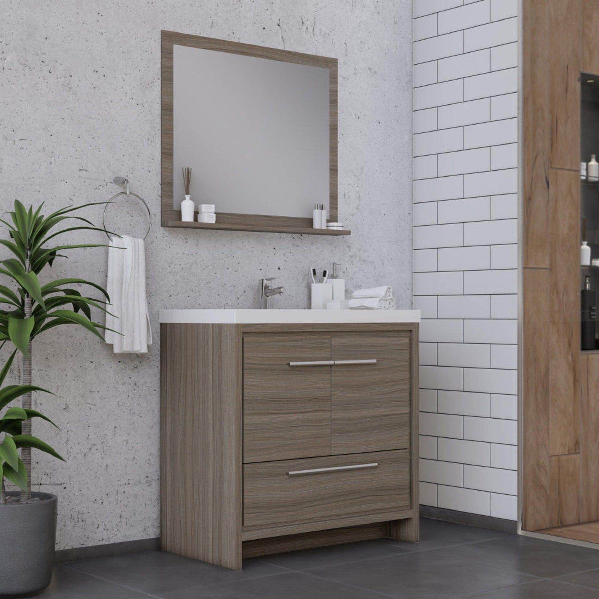 Alya Bath Sortino 36" Single Gray Modern Freestanding  Bathroom Vanity With Acrylic Top and Integrated  Sink - Backyard Provider
