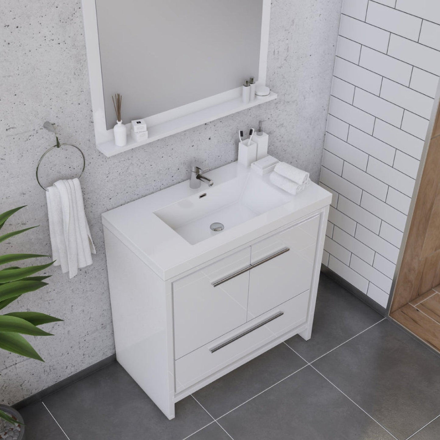 Alya Bath Sortino 36" Single White Modern Freestanding  Bathroom Vanity With Acrylic Top and Integrated Sink - AB-MD636-W - Backyard Provider