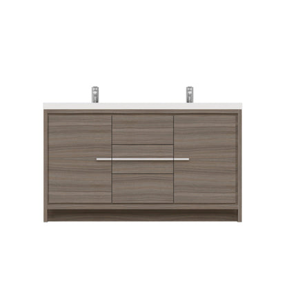 Alya Bath Sortino 60" Double Gray Modern Freestanding  Bathroom Vanity With Acrylic Top and Integrated  Sink - AB-MD660D-G - Backyard Provider