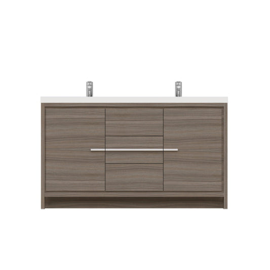 Alya Bath Sortino 60" Double Gray Modern Freestanding  Bathroom Vanity With Acrylic Top and Integrated  Sink - AB-MD660D-G - Backyard Provider