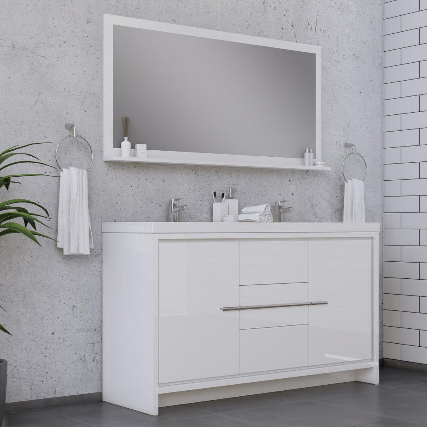 Alya Bath Sortino 60" Double White Modern Freestanding  Bathroom Vanity With Acrylic Top and Integrated Sink - AB-MD660D-W - Backyard Provider