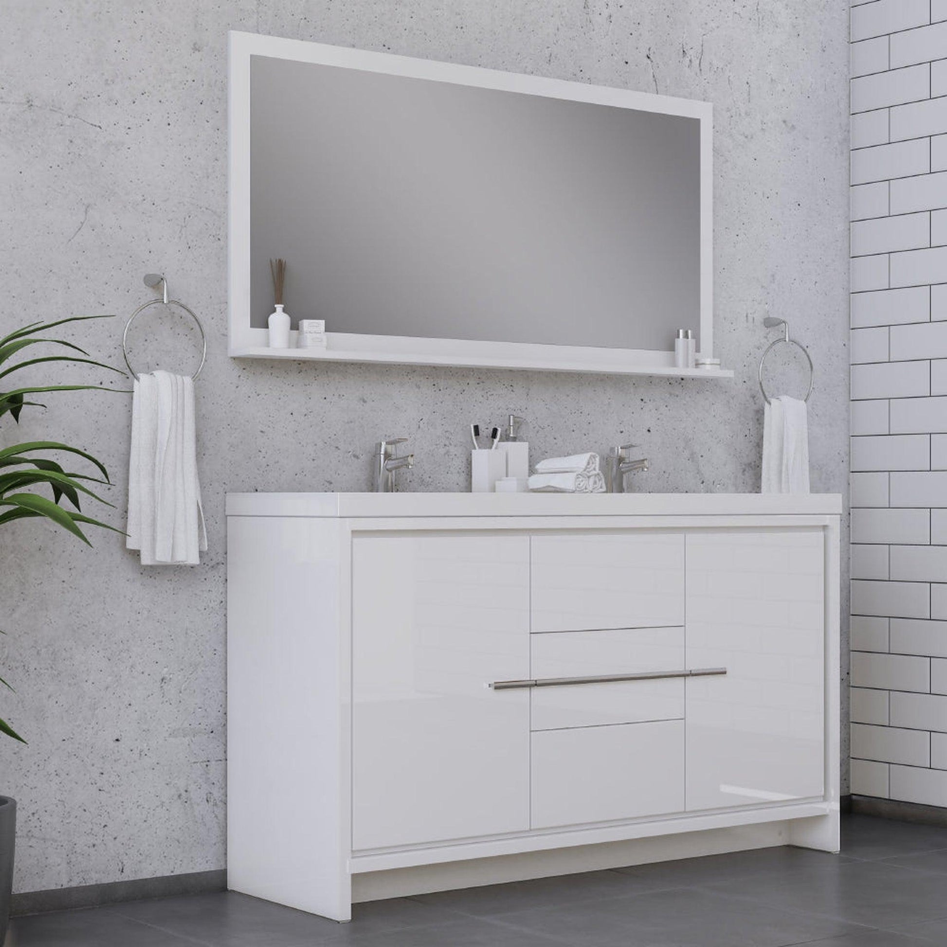 Alya Bath Sortino 60" Double White Modern Freestanding  Bathroom Vanity With Acrylic Top and Integrated Sink - AB-MD660D-W - Backyard Provider