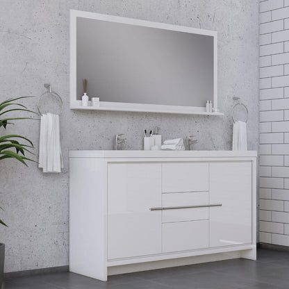 Alya Bath Sortino 60" Double White Modern Freestanding  Bathroom Vanity With Acrylic Top and Integrated Sink - AB-MD660D-W - Backyard Provider