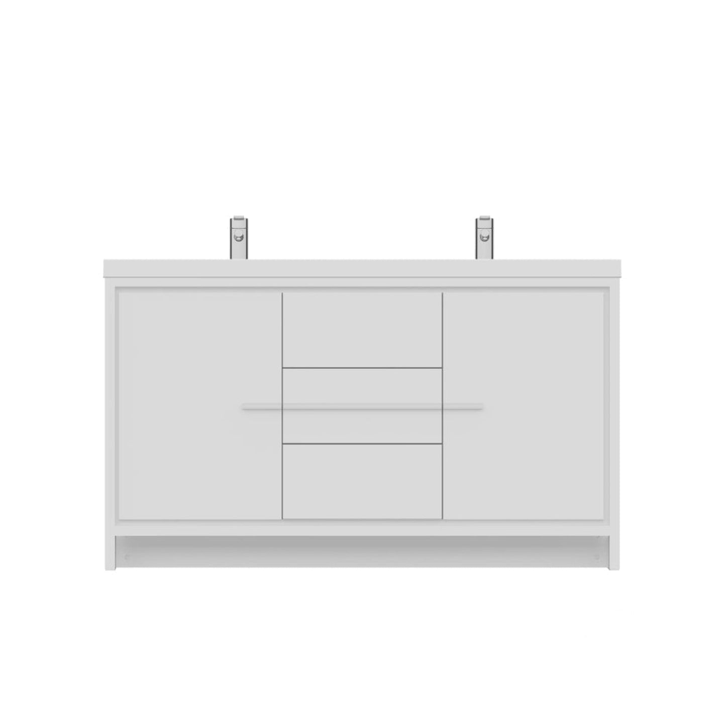 Alya Bath Sortino 60" Double White Modern Freestanding  Bathroom Vanity With Acrylic Top and Integrated Sink - AB-MD660D-W - Backyard Provider