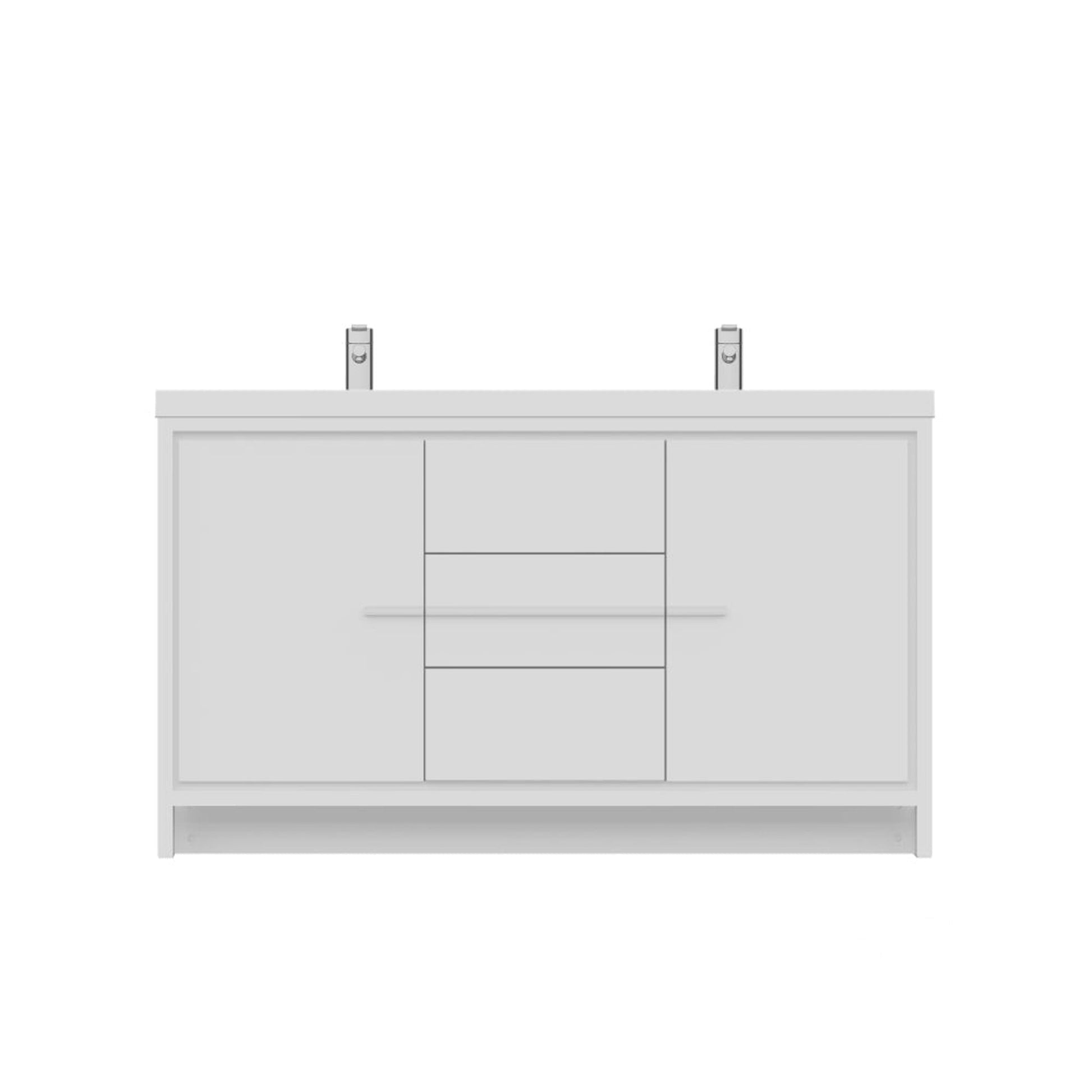 Alya Bath Sortino 60" Double White Modern Freestanding  Bathroom Vanity With Acrylic Top and Integrated Sink - AB-MD660D-W - Backyard Provider
