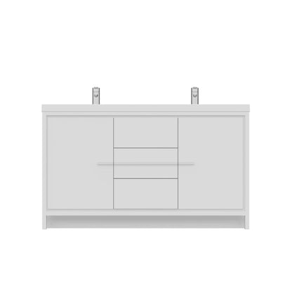 Alya Bath Sortino 60" Double White Modern Freestanding  Bathroom Vanity With Acrylic Top and Integrated Sink - AB-MD660D-W - Backyard Provider