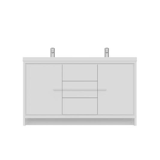 Alya Bath Sortino 60" Double White Modern Freestanding  Bathroom Vanity With Acrylic Top and Integrated Sink - AB-MD660D-W - Backyard Provider