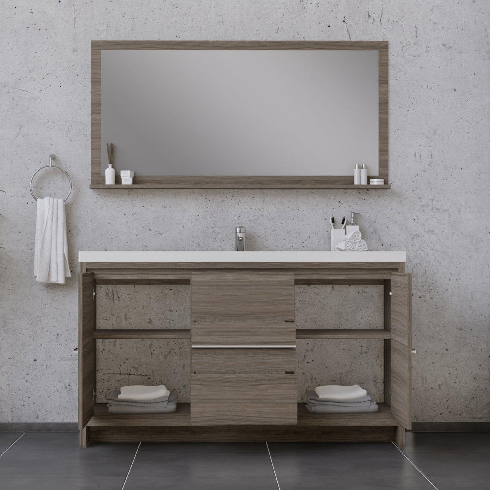 Alya Bath Sortino 60" Single Gray Modern Freestanding  Bathroom Vanity With Acrylic Top and Integrated  Sink - AB-MD660S-G - Backyard Provider
