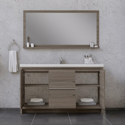 Alya Bath Sortino 60" Single Gray Modern Freestanding  Bathroom Vanity With Acrylic Top and Integrated  Sink - AB-MD660S-G - Backyard Provider