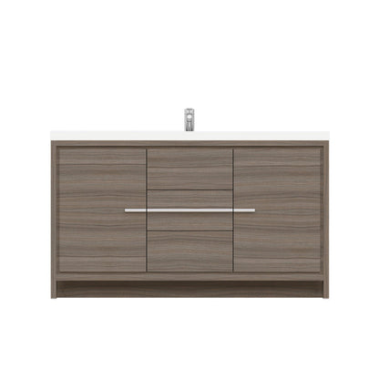 Alya Bath Sortino 60" Single Gray Modern Freestanding  Bathroom Vanity With Acrylic Top and Integrated  Sink - AB-MD660S-G - Backyard Provider